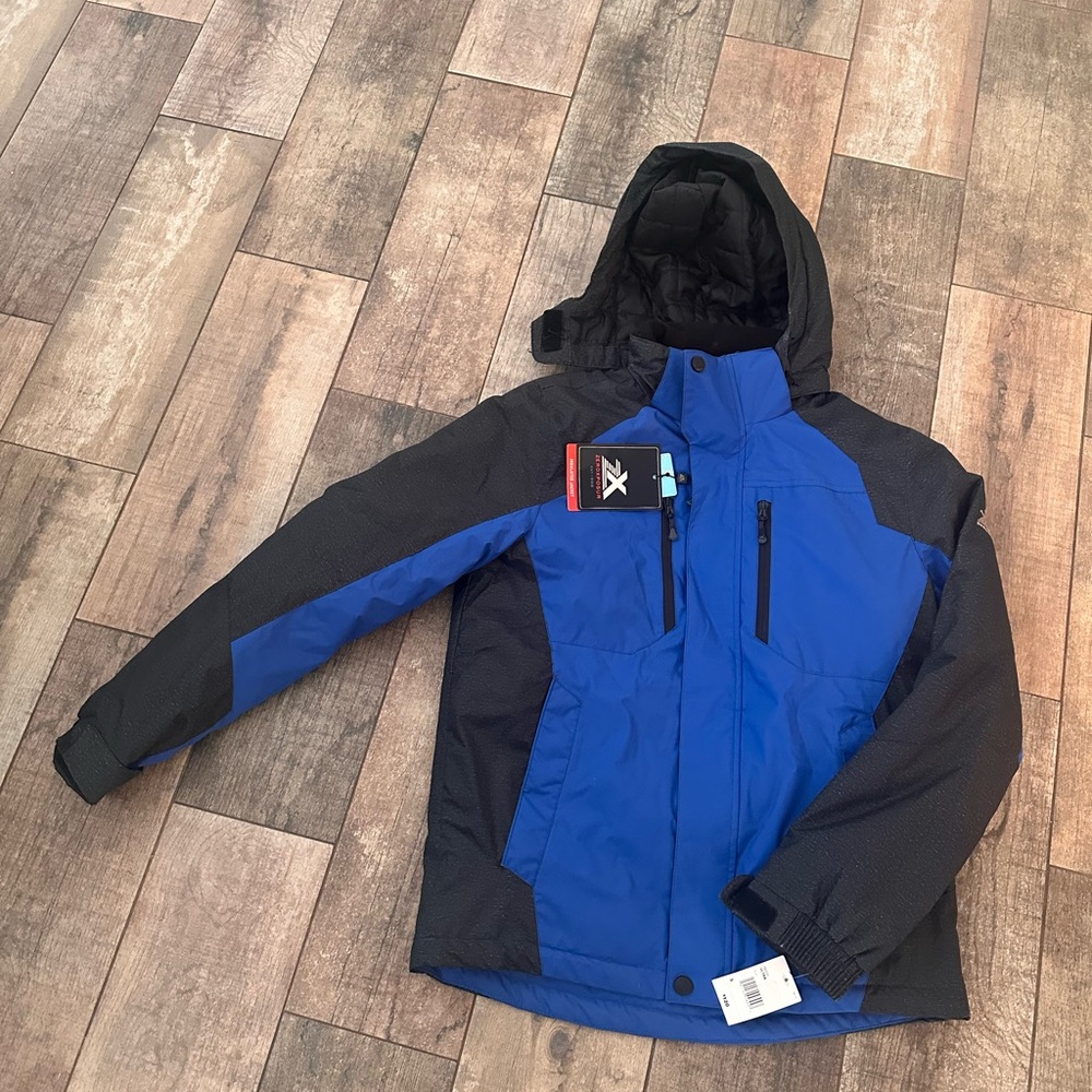 ZeroXposur Blue and Black Ski Jacket Mens Snowboarding Removable Hoodie